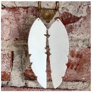 Callahan Leather Press White Leather Feather Earrings